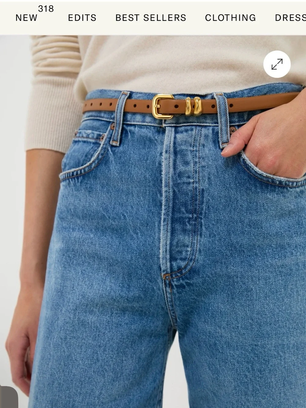 Altuzarra Slim Tan Leather Belt with Gold Buckle